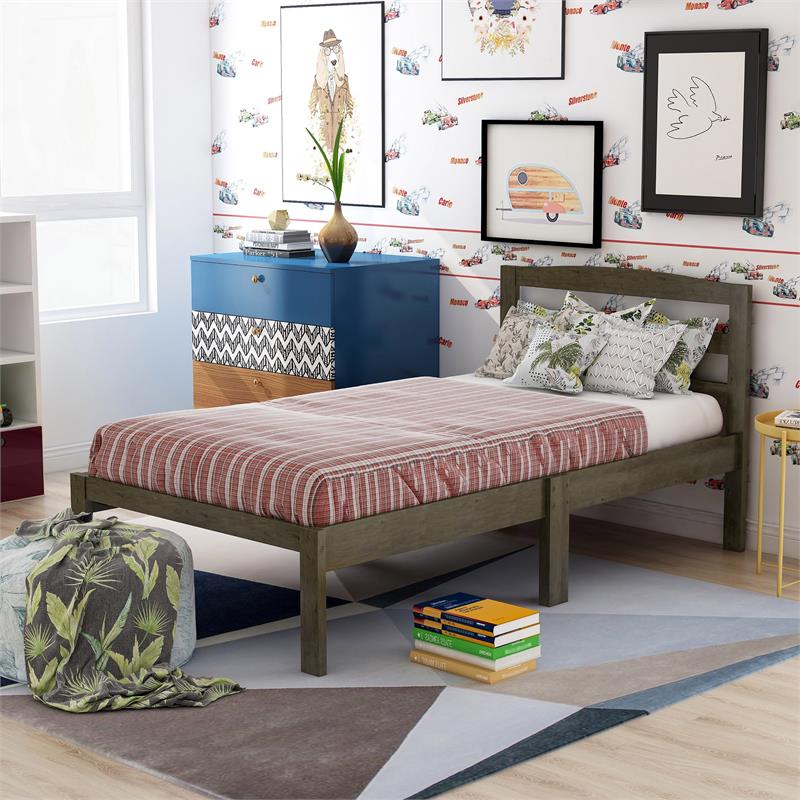 Furniture of America Tavii Transitional Wood Platform Twin Bed in Brushed Gray