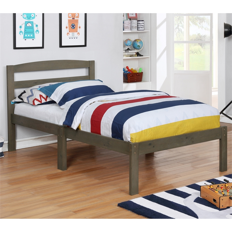 Furniture of America Tavii Transitional Wood Platform Twin Bed in Brushed Gray