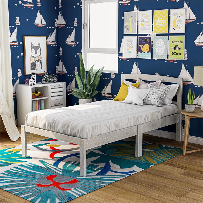 Furniture of America Tavii Transitional Wood Platform Twin Bed in Brushed White