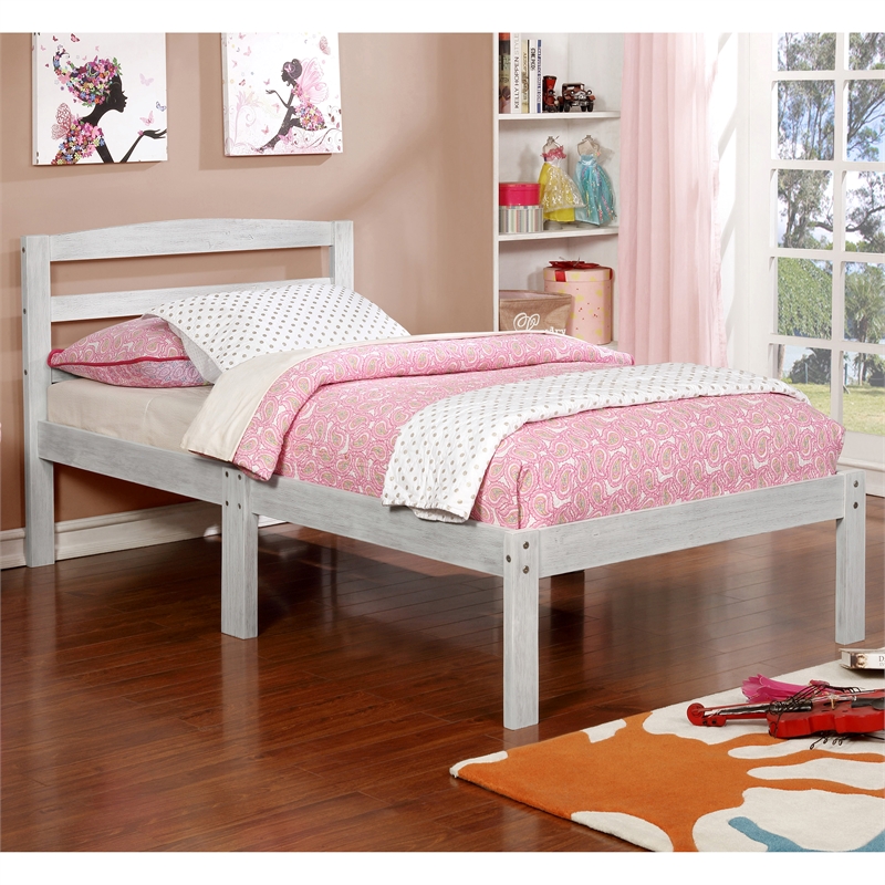 Furniture of America Tavii Transitional Wood Platform Twin Bed in Brushed White