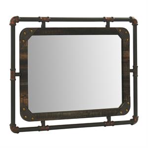furniture of america gee industrial metal frame wall mirror in espresso