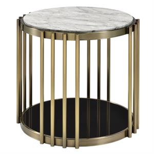 furniture of america kual contemporary metal 1-shelf end table in brass
