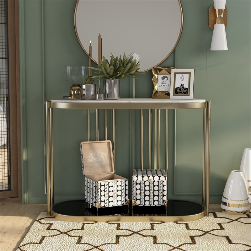 Furniture of America Kual Contemporary Metal 1-Shelf Console Table in Brass