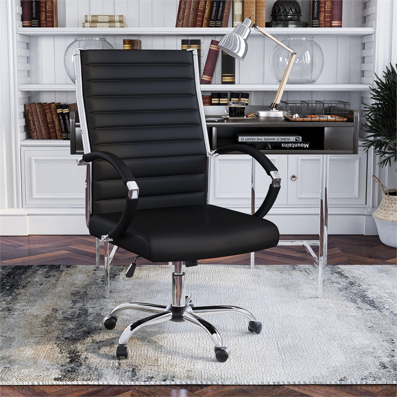 Furniture of America Damse Faux Leather Large Adjustable Office Chair in Black