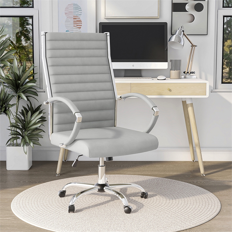 Furniture of America Damse Faux Leather Large Adjustable Office Chair in White