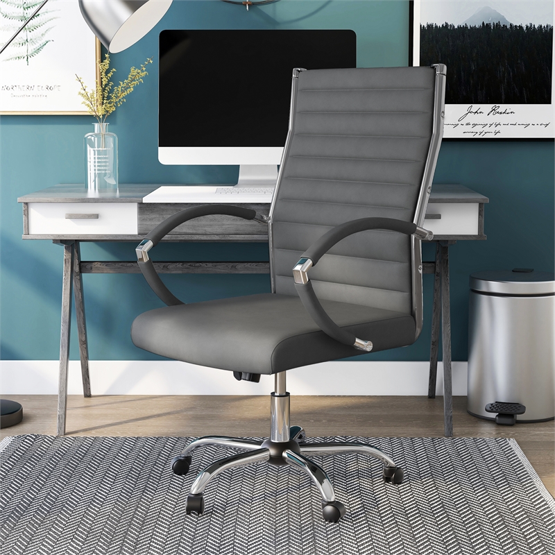 Furniture of America Damse Faux Leather Large Adjustable Office Chair in Gray