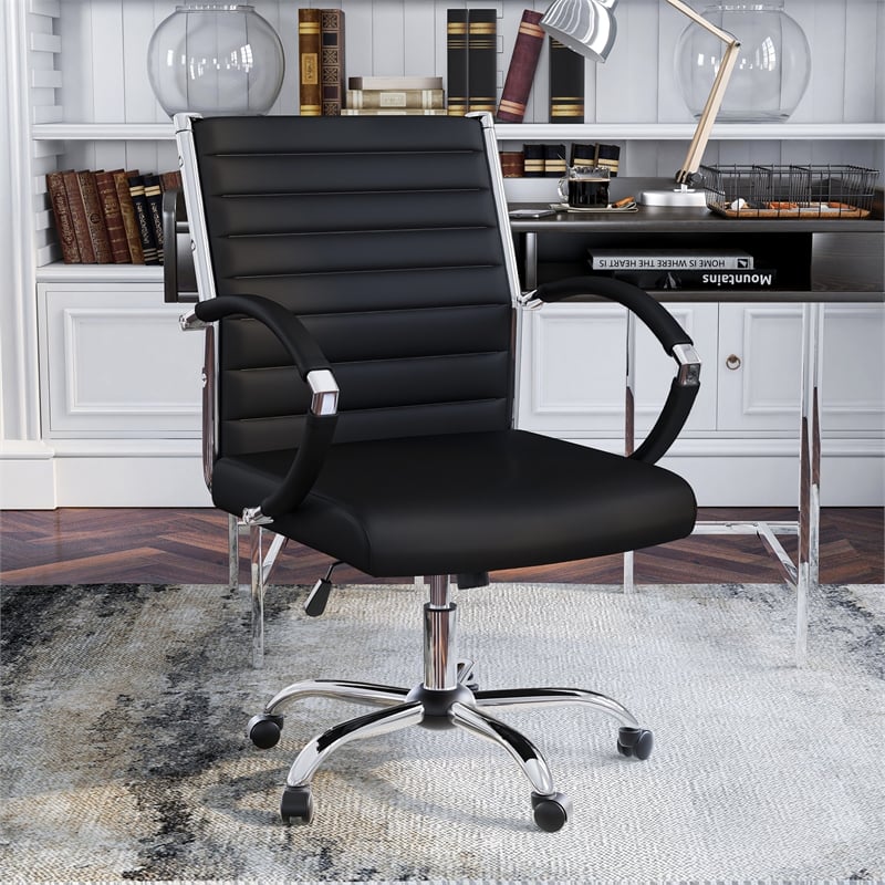 Furniture of America Damse Faux Leather Small Adjustable Office Chair in Black
