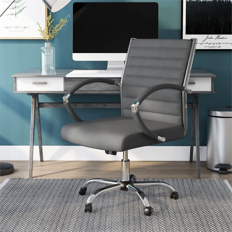 Furniture of America Damse Faux Leather Small Adjustable Office Chair in Gray
