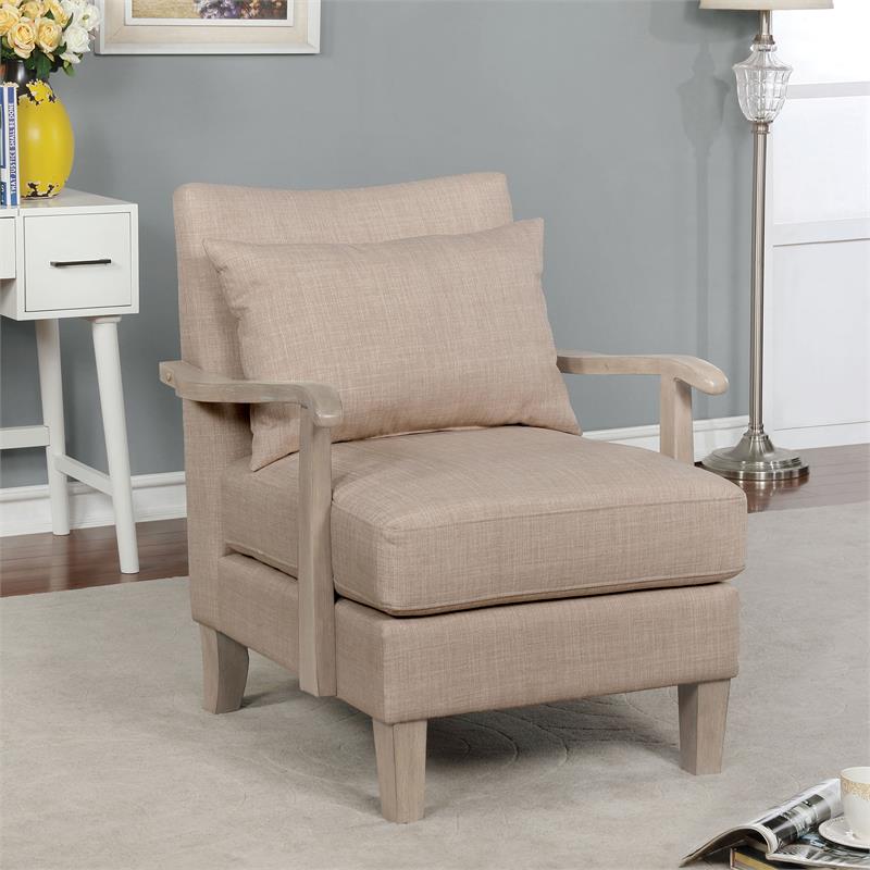Furniture of America Ciela Fabric-Like Vinyl Cushioned Accent Chair in Beige