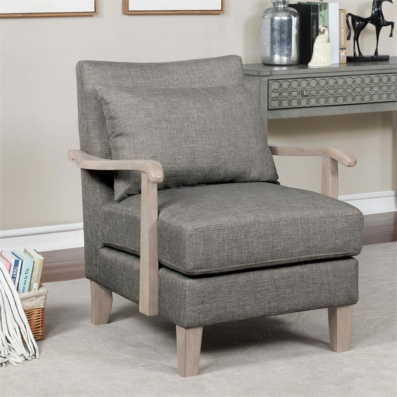 Furniture of America Ciela Faux Leather Cushioned Accent Chair in Gray