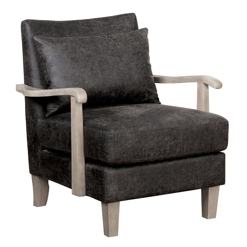 Furniture of America Ciela Faux Leather Cushioned Accent Chair in Dark Gray