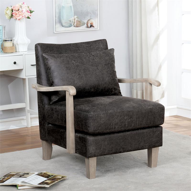 Furniture of America Ciela Faux Leather Cushioned Accent Chair in Dark Gray