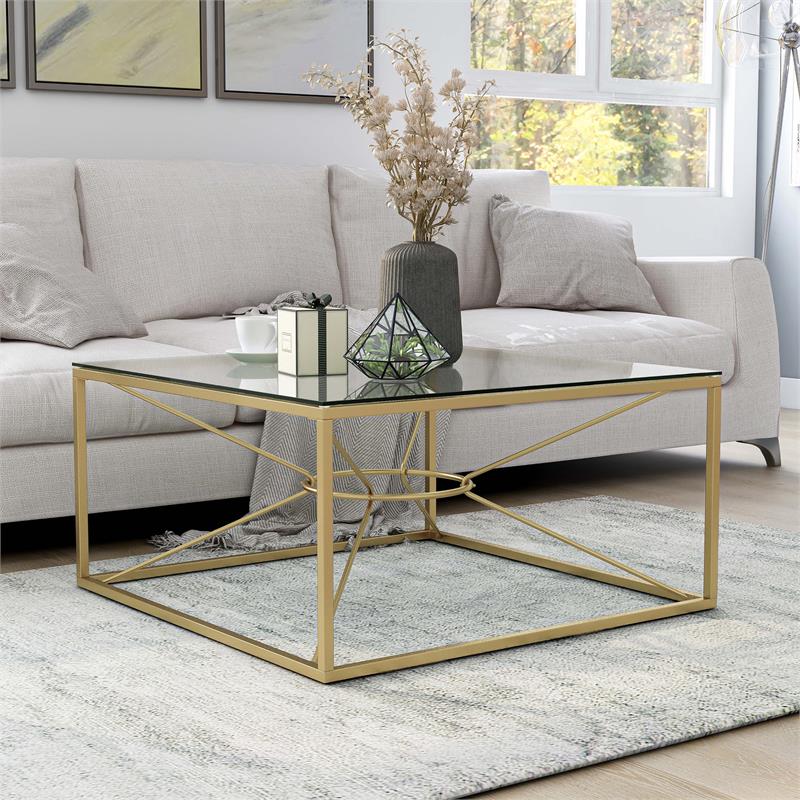 Furniture of America Cevelle Contemporary Glass Top Coffee Table in Gold