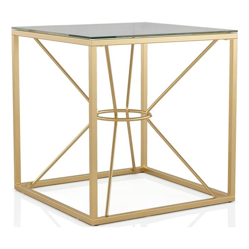 Furniture of America Cevelle Contemporary Glass Top End Table in Gold