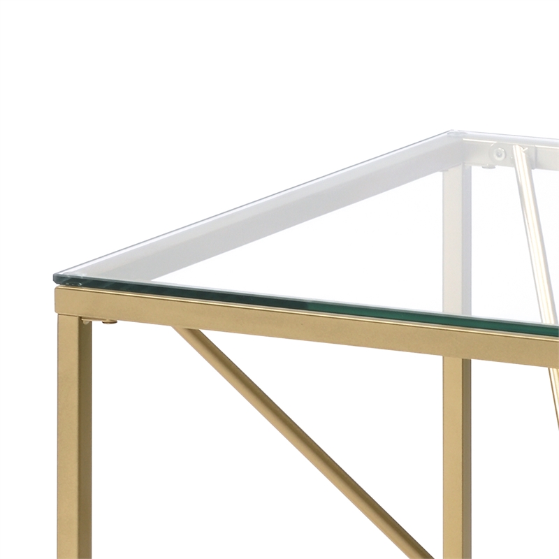 Furniture of America Cevelle Contemporary Glass Top End Table in Gold