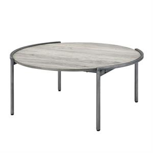 furniture of america mordicai metal round coffee table in light gray