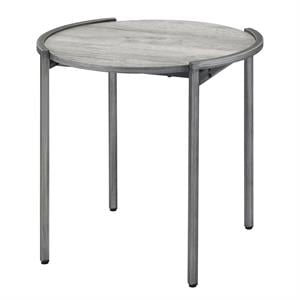 Furniture of America Mordicai Metal Round End Table in Light Gray