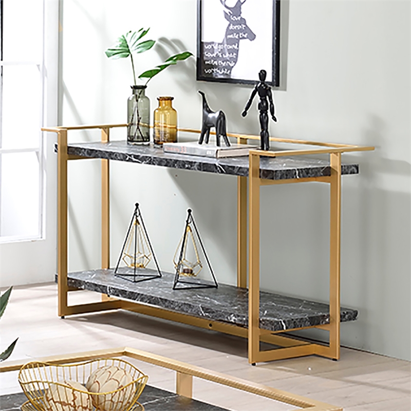 Furniture of America Meliman Contemporary Metal 1-Shelf Console Table in Gold