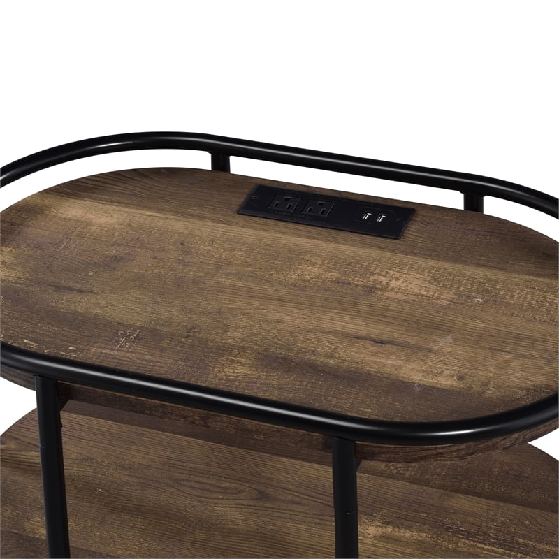 Furniture of America Preton Rustic Metal Side Table with USB in Matte Black