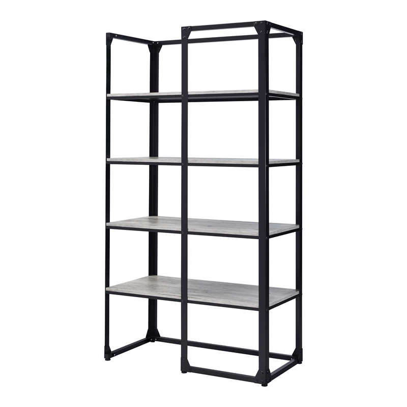 Furniture of America Gorvac Industrial Metal 4-Shelf Bookcase in Black and Gray