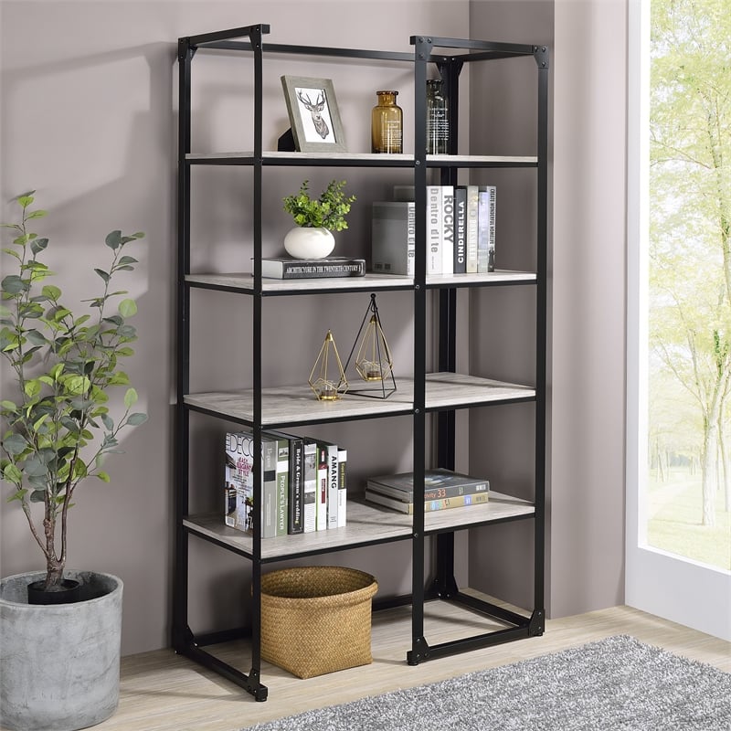 Furniture of America Gorvac Industrial Metal 4-Shelf Bookcase in Black and Gray