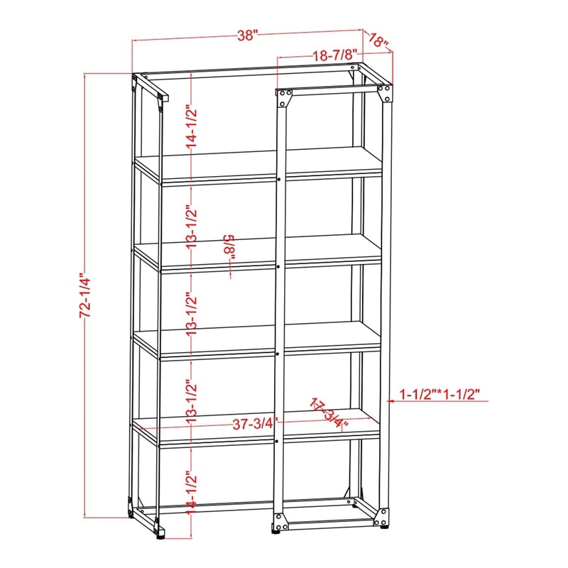 Furniture of America Gorvac Industrial Metal 4-Shelf Bookcase in Black and Gray