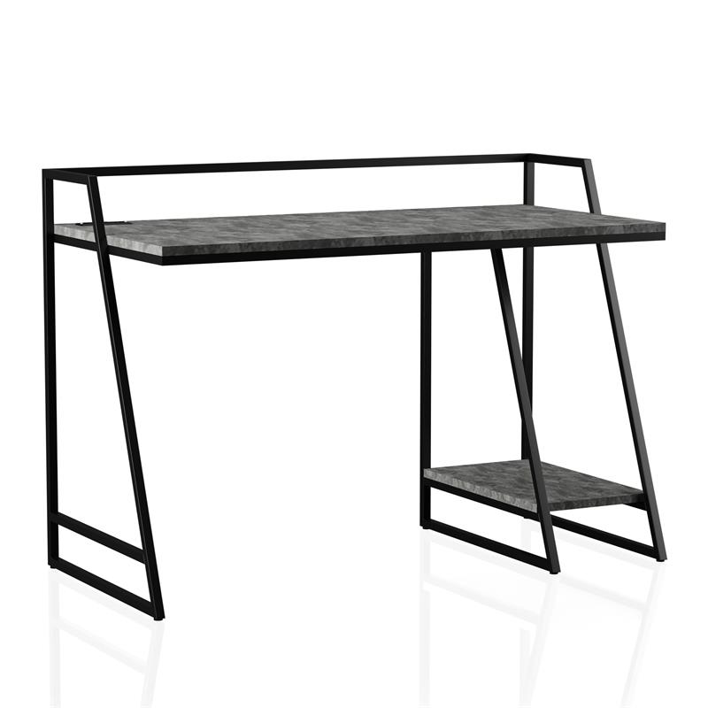 Furniture of America Sanue Metal Writing Desk with USB in Light Gray