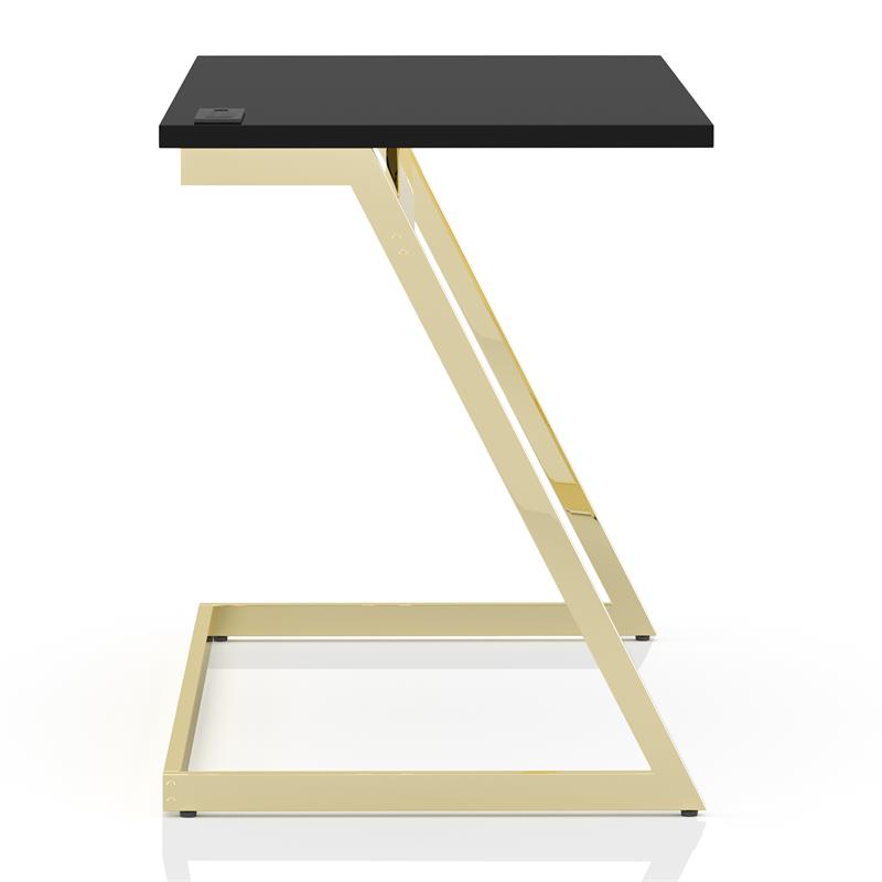 Furniture of America Cornica Metal Writing Desk with USB in Black and Brass