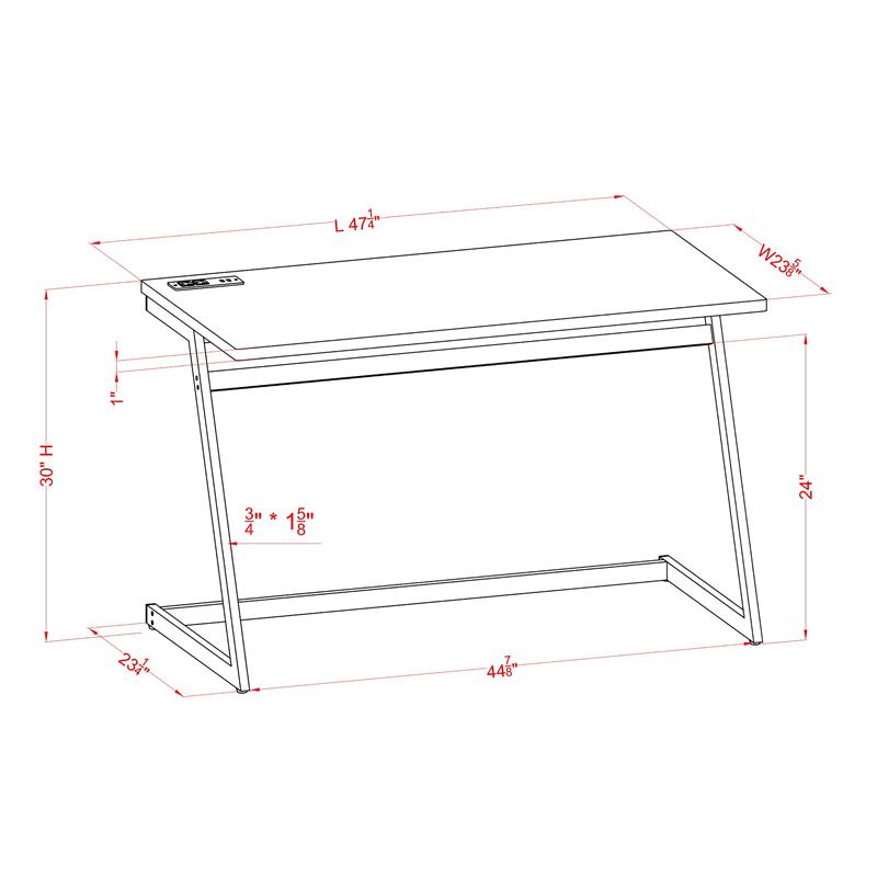 Furniture of America Cornica Metal Writing Desk with USB in Black and Brass