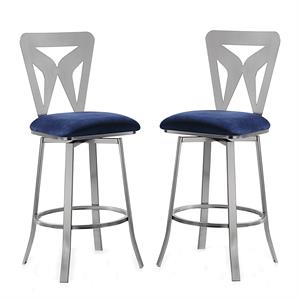Furniture of America Vistor Contemporary Metal 29&quot Barstool in Navy (Set of 2)