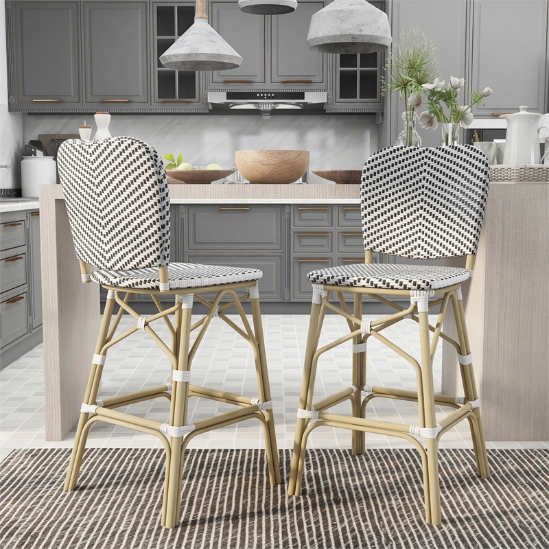 Furniture of America Adino Aluminum Patio Bar Chair in Black (Set of 2)