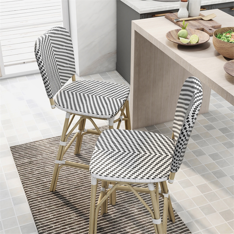 Furniture of America Adino Aluminum Patio Bar Chair in Black (Set of 2)