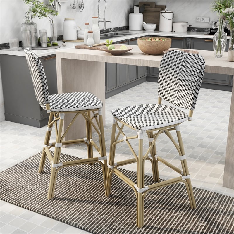 Furniture of America Adino Aluminum Patio Bar Chair in Black (Set of 2)