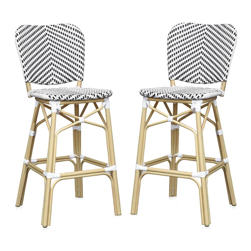 Furniture of America Adino Aluminum Patio Bar Chair in Black (Set of 2)