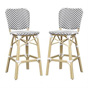 Furniture of America Adino Aluminum Patio Bar Chair in Black (Set of 2)