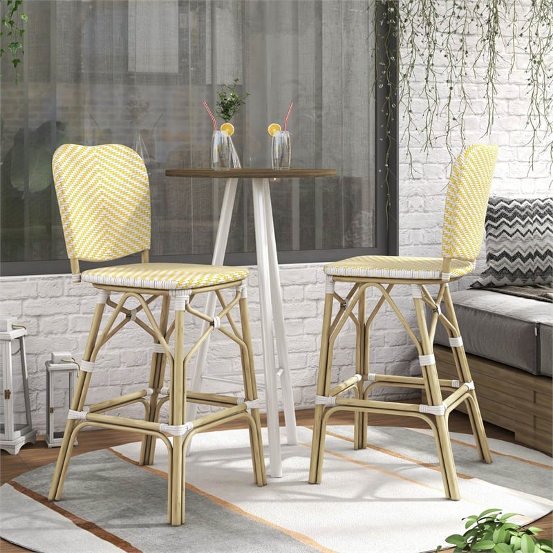 Furniture of America Adino Aluminum Patio Bar Chair in Yellow (Set of 2)