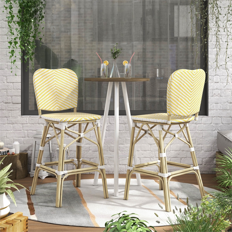 Furniture of America Adino Aluminum Patio Bar Chair in Yellow (Set of 2)