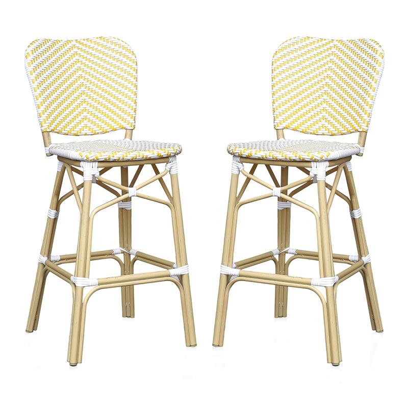 Furniture of America Adino Aluminum Patio Bar Chair in Yellow (Set of 2)