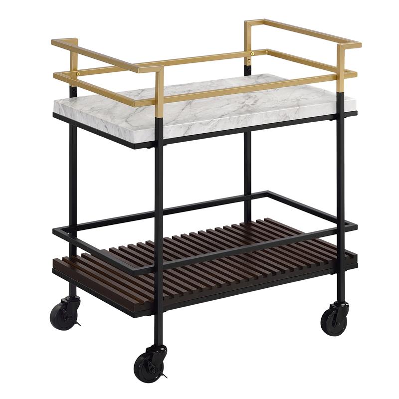 Furniture of America Crame Transitional Metal 2-Tier Serving Cart in Multi-Color