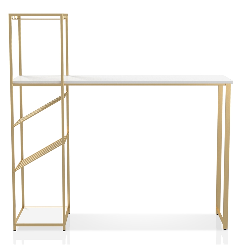 Furniture of America Regea Contemporary Metal Bar Table with Wine Shelf in Gold