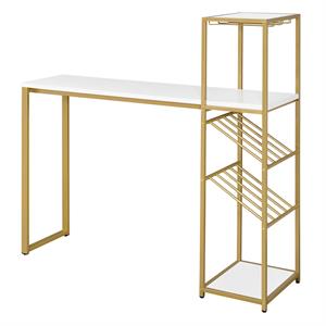 furniture of america regea contemporary metal bar table with wine shelf in gold
