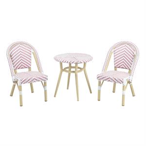 Furniture of America Dakie Aluminum 3pc Patio Chair and Table Set in Pink