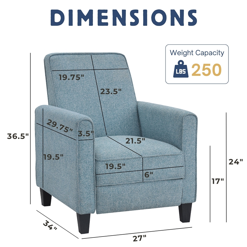 Furniture of America Ducee Transitional Fabric Push Back Chair in Blue