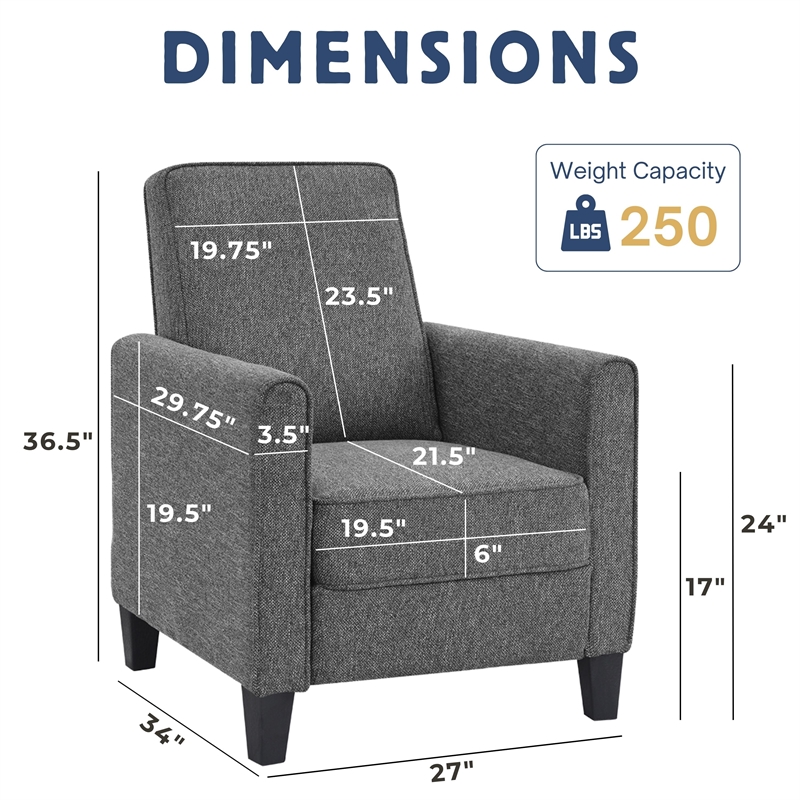 Furniture of America Ducee Transitional Fabric Push Back Chair in Gray
