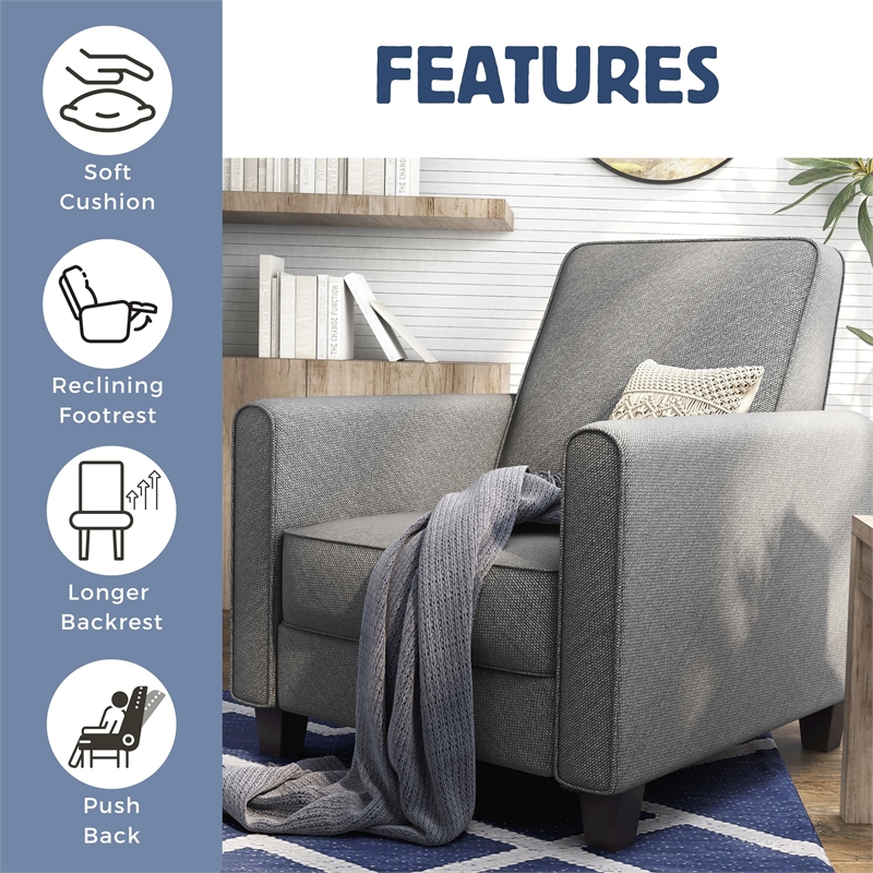 Furniture of America Ducee Transitional Fabric Push Back Chair in Gray