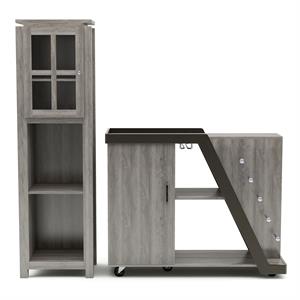 furniture of america tellun wood 2-piece tower cabinet and wine server in gray