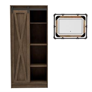 furniture of america ezzi wood 2-piece armoire and mirror set in walnut oak