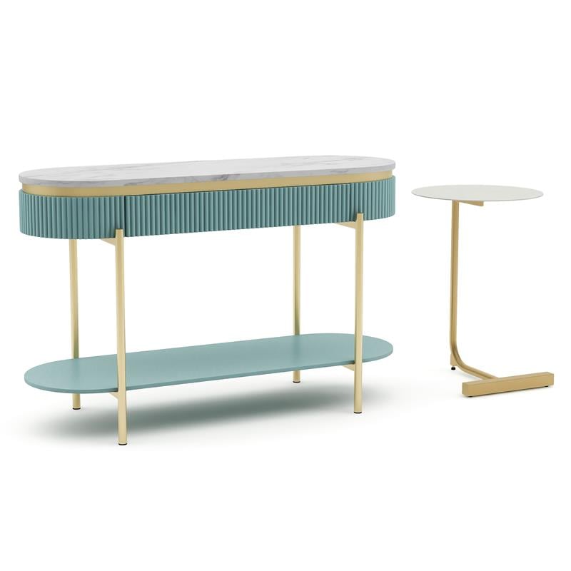 Furniture of America Timi Metal 2-Piece Console Table and Side Table in Green