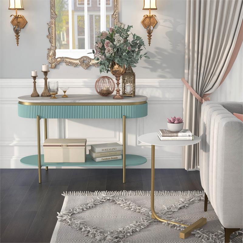 Furniture of America Timi Metal 2-Piece Console Table and Side Table in Green