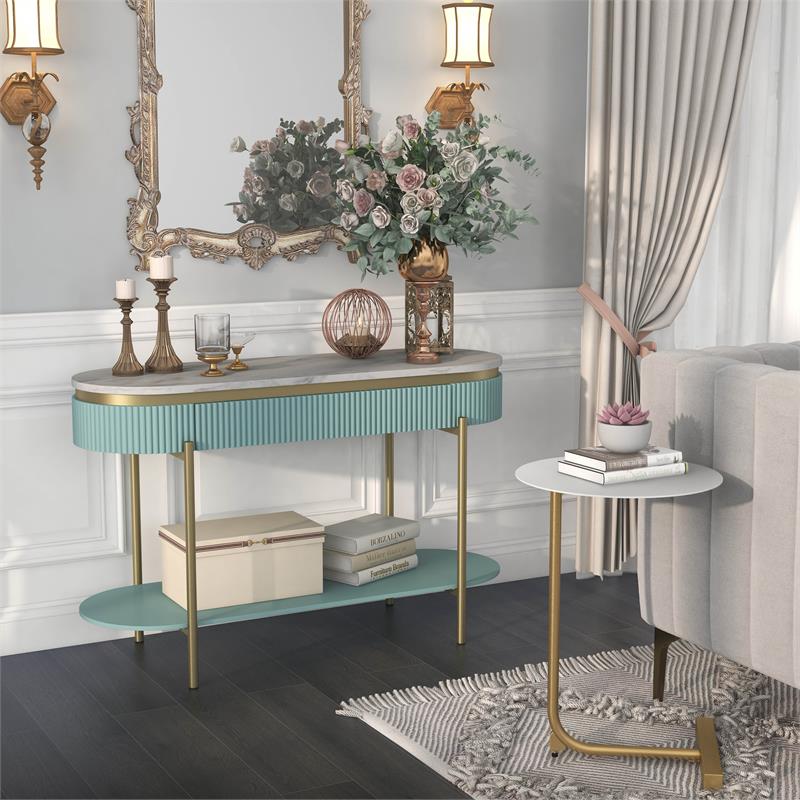 Furniture of America Timi Metal 2-Piece Console Table and Side Table in Green